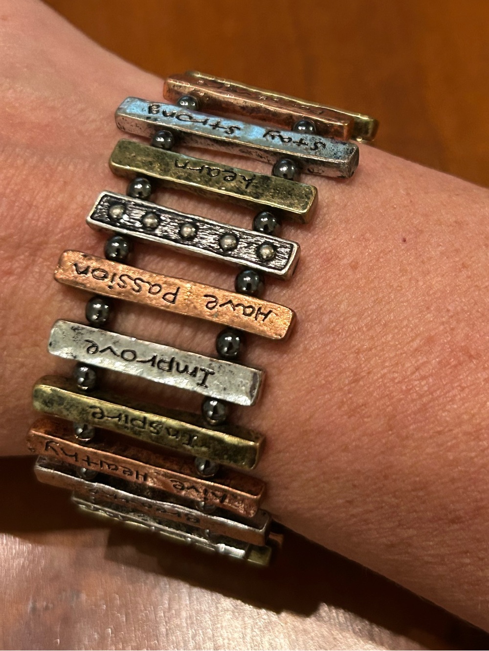 Inspirational bracelet - stretchy - gold, copper, silver